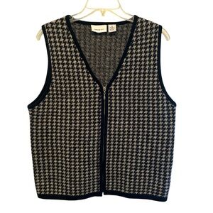 Parisian Works 100% Wool Full Zip Black & Gray Houndstooth Vest‎ Size M